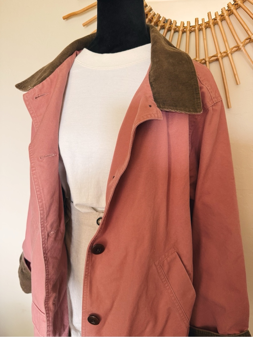 L.L. Bean Women's Dusty Rose Chore Jacket with Corduroy Collar - Picture 3 of 6